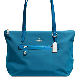 Coach New York Nylon Zip Peacock Blue Tote #35500